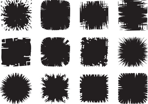 Black abstract shapes with jagged edges and distressed textures grunge