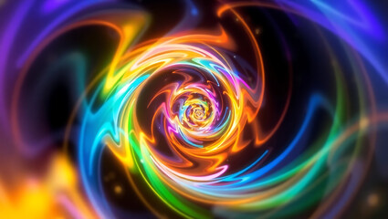 A vibrant swirl of rainbow colors creating a mesmerizing abstract vortex in a dark background space