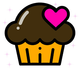 Chocolate Cupcake with Pink Heart – Cute Dessert Cartoon PNG