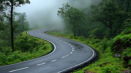 Fototapeta premium Winding Road Misty Mountain.