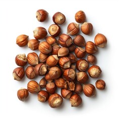 Obraz premium Shelled hazelnuts forming a pile on a white background