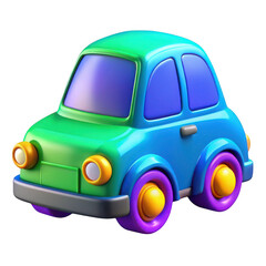 3d cartoon car with vibrant colors isolated on transparent background