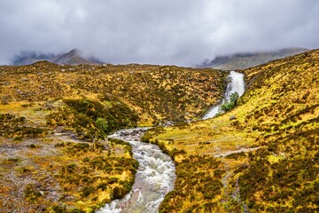 Eas a' Bhradain Waterfall, Blackhills Waterfall, Loch Ainort, A87 road, Isle of Skye, Scotland, UK	