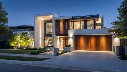 A contemporary suburban home with clean lines, representing modern living and tranquility.