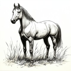 Realistic horse portrait, line art. Horse head outline