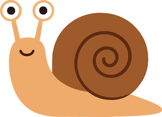 Flat vector snail with spiral shell and cartoon eyes on stalks, vector-friendly, isolated on white