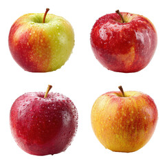 Fresh vibrant apples in various colors and textures on a clean white surface