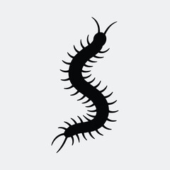 Silhouette centipede crawling black and white graphic vector illustration