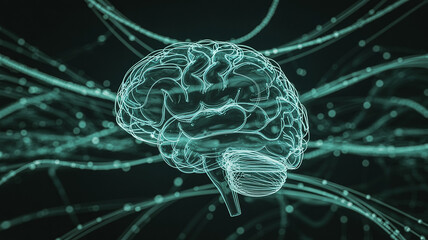 Digital brain network: futuristic neural connections concept in glowing abstract virtual imagery