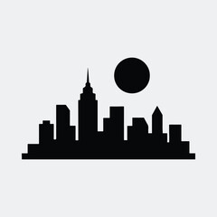 Obraz premium Silhouette cityscape skyscrapers skyline with moon vector illustration