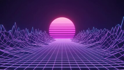 Retro style digital landscape scene - Powered by Adobe