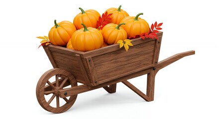 Wooden wheelbarrow filled with pumpkins