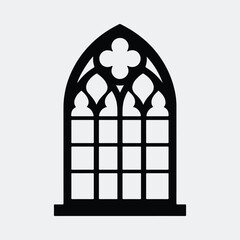 Silhouette gothic window architectural design element simple shape vector illustration