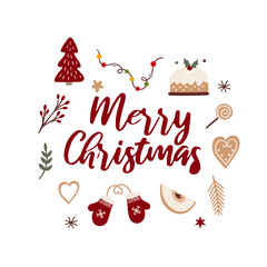 Vector New Year frame with festive elements. Holiday background.