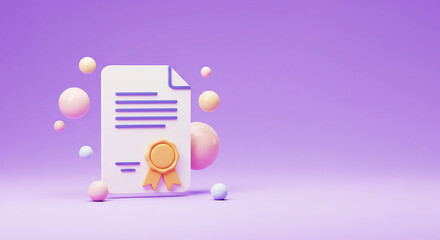 Official Document with Gold Seal: Certificate, Diploma, or Award. High-Quality 3D Render of Achievement, Education, and Quality Assurance for Recognition, Success, and Excellence. Ideal for Academic, 