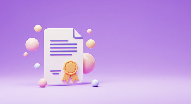 Official Document with Gold Seal: Certificate, Diploma, or Award. High-Quality 3D Render of Achievement, Education, and Quality Assurance for Recognition, Success, and Excellence. Ideal for Academic, 