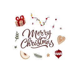 Vector New Year frame with festive elements. Holiday background.