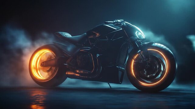 Futuristic Motorcycle with Neon Lights, and Smoke.