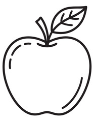 Autumn Apple Coloring Page – Simple Cute Cartoon Apple with Leaf for Fall, Thanksgiving, and Back to School Coloring Fun

