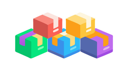 Obraz premium Colorful shipping boxes delivery package cardboard boxes stacked moving supplies packing and logistics concept