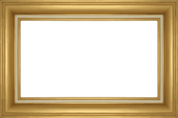 Elegant golden frame with white border for artwork or photography.