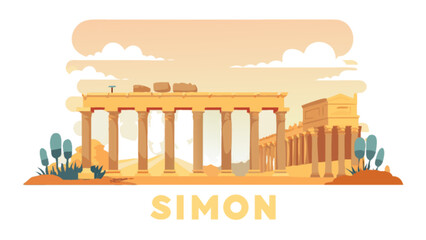 Simon ancient architecture illustration of greek temple ruins and historical landmark vector graphic design