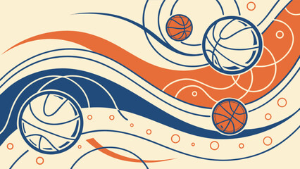 Abstract basketball design with wavy lines and circles for sports team logo or background template design