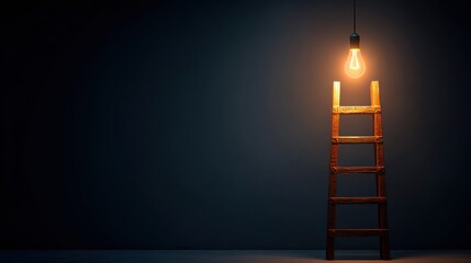 Climbing Toward Innovation With a Ladder and a Glowing Light Bulb in a Dark Space
