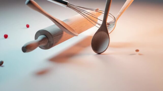 Wooden kitchen utensils composition