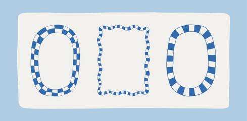 Set of Mediterranean summer whimsical frames. Coquette coastal hand drawn vector borders collection. Nautical decorative retro borders with waves, rope, terazzo shapes. Perfect for summer sea vacation