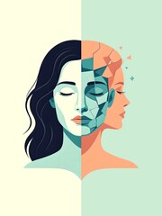 Modern Vector Illustration of Double-Faced Human Silhouette Symbolizing Schizophrenia

