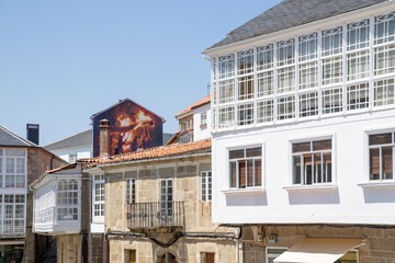 Picturesque Castro Caldelas in Ribeira Sacra, Ourense, Galicia, Spain, with whitewashed houses and medieval castle, listed among the most beautiful villages in Spain.