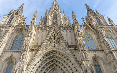 Fototapeta premium Gothic Catholic Cathedral Facade Barcelona Catalonia Spain. Built in 1298.