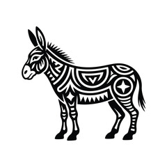 Vector illustration of a donkey with intricate tribal patterns on its body