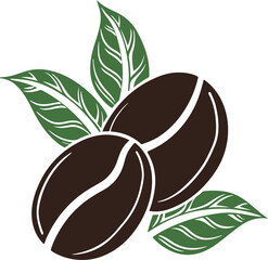 Coffee bean with green leaf. Organic coffee logo vector design