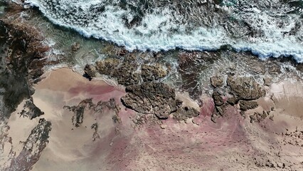Aerial drone view of Pink Beach in Kalbarri, Western Australia