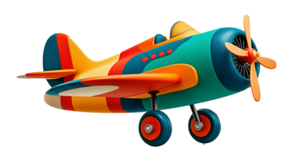 Artistic vector image of a whimsical children's airplane, drawn with a combination of cartoon charm and professional sharpness. The plane is presented in a hovering form, which gives it visual lightne