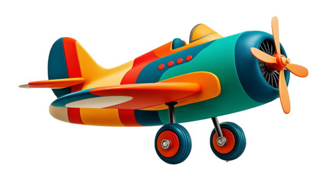 Artistic vector image of a whimsical children's airplane, drawn with a combination of cartoon charm and professional sharpness. The plane is presented in a hovering form, which gives it visual lightne - Powered by Adobe