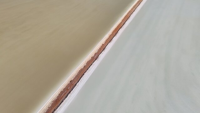 Aerial drone view of Dampier Salt Pools in Port Hedland, Western Australia