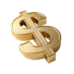 Golden dollar sign 3D icon representing wealth currency and financial success isolated on white background