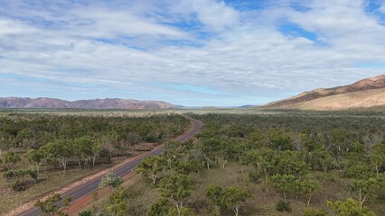 Aerial drone view of Outback roads close to Kununurra in Western Australia