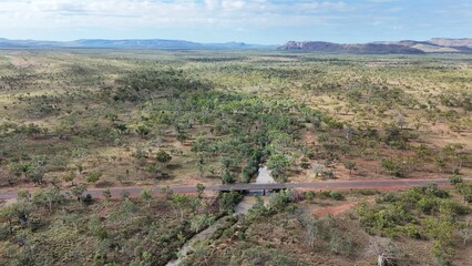 Aerial drone view of Outback roads close to Kununurra in Western Australia