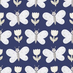 seamless pattern with butterfly. summer colorful illustration for kids, flat style. Baby design for fabric, textile, print, wrapper.