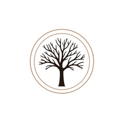 Obraz premium Minimalist tree illustration inside a circular frame in brown colors 