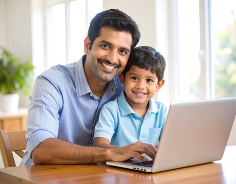 Father and son using laptop (2)