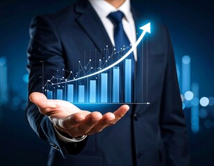 Businessman holding growing graph