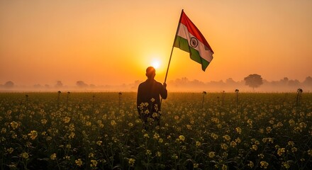 Indian flag sunrise field patriotic independence day republic day india pride nationalism saffron green white