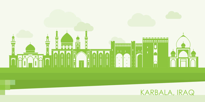 Green Skyline panorama of city of Karbala, Iraq - vector illustration