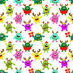 Obraz premium Christmas Monsters Seamless Pattern