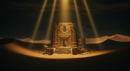 Ancient ruin bathed in golden light